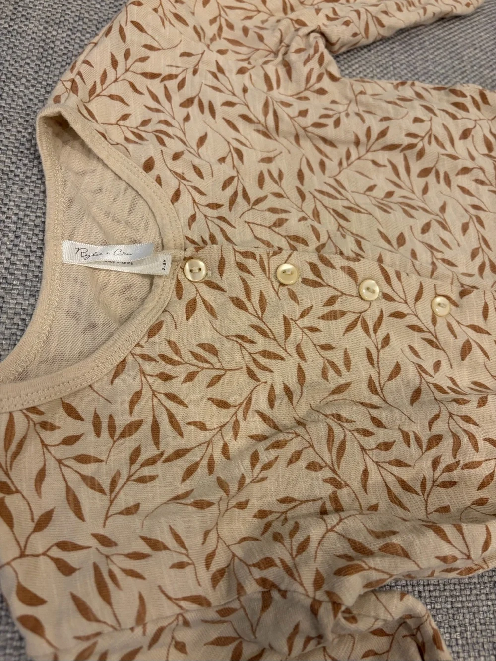 Rylee + Cru Vines Button Up Dress, Wheat, 2-3Y